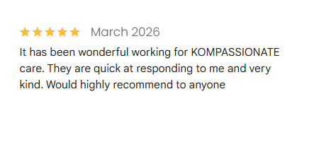 Five-star Google review for Kompassionate Care Services praising communication and client care.